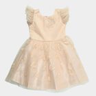 Girls' Navy Blue Regular Fit Floral Printed Tiered Frock, हल्का गुलाबी, small