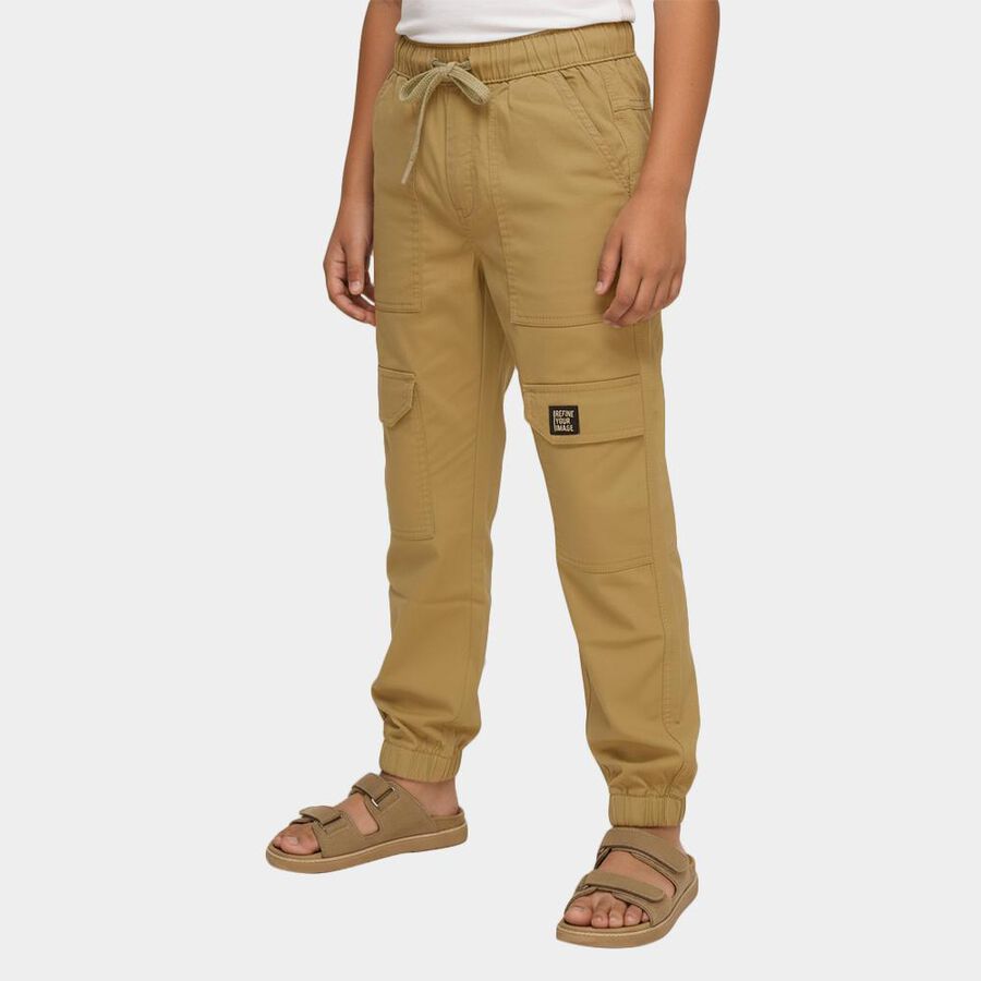 Boys' Khaki Relaxed Fit Cargo Trousers, खाकी, large image number null
