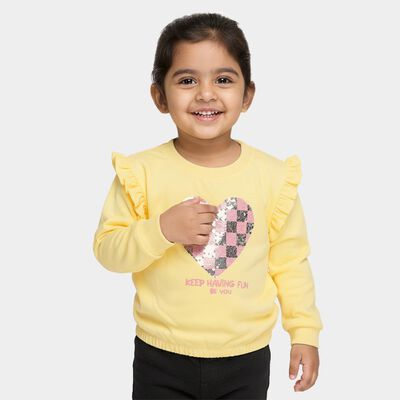 Girls Bright Yellow Crew Neck Casual Sweatshirt