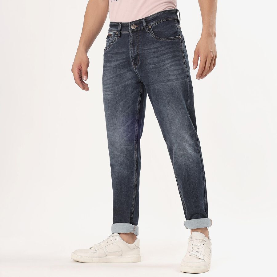 Women's Stonewashed Blue Slim Fit Five-Pocket Jeans, Dark Blue, large image number null