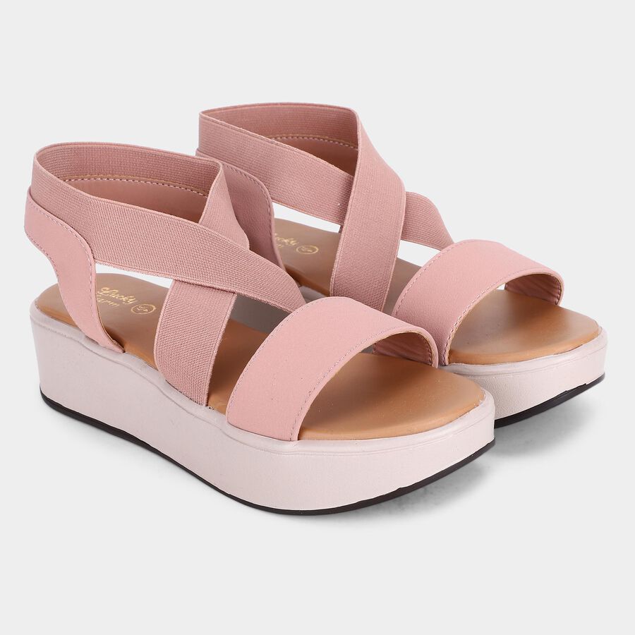 Women's Pink Strappy Wedge Sandals, Pink, large