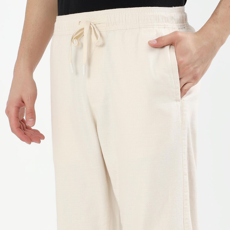 Men's Soft Beige Slim Fit Drawstring Casual Trousers, एक्रू मिश्रित, large image number null