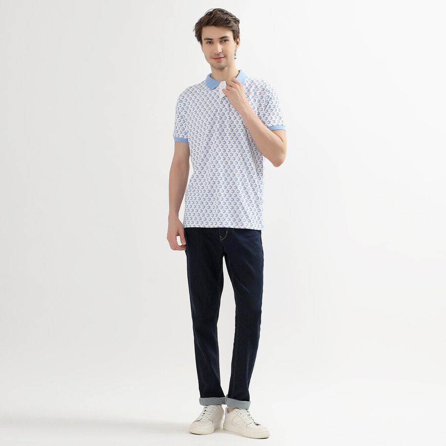 Men's Light Blue Cotton Polo Neck Printed T-Shirt, Light Blue, large image number null