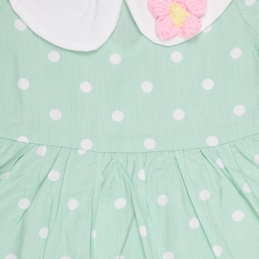Girls' Mint Green Polka Dot Peter Pan Collar Frock, Light Green, large image number null