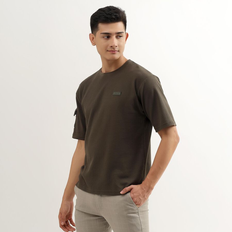 Men's Dark Olive Green Round Neck T-Shirt, Dark Green, large image number null