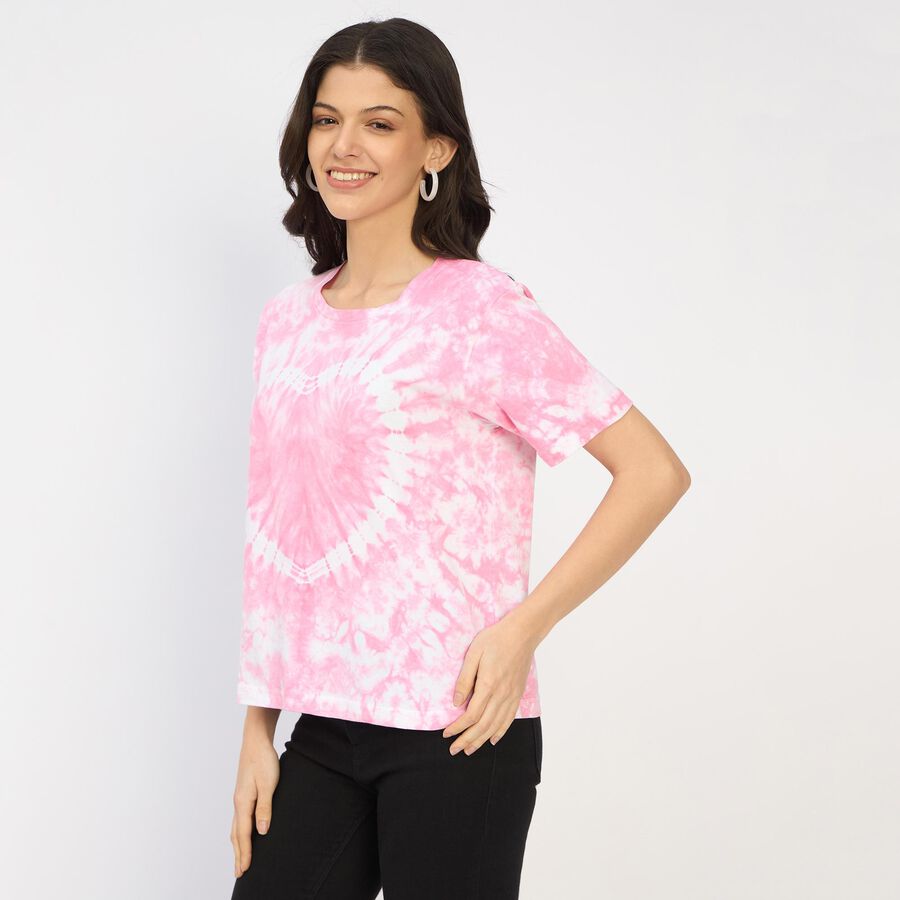Ladies' 100% Cotton Round Neck T-Shirt, गुलाबी, large