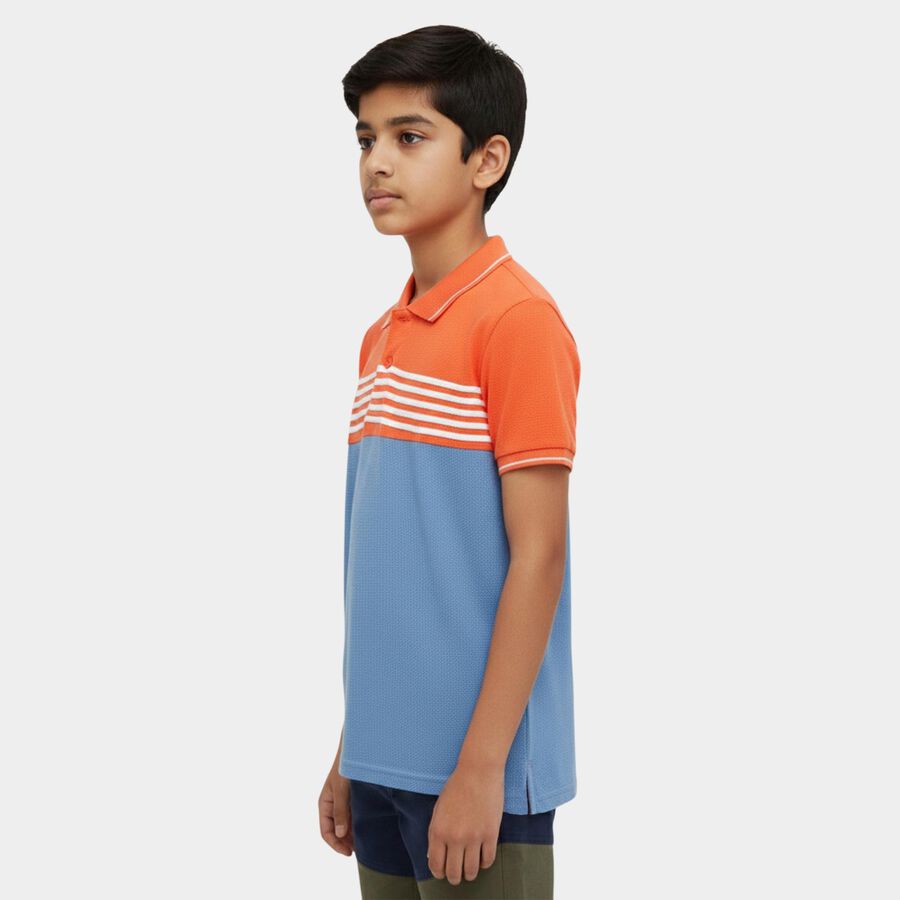 Boys' Peach Cotton Round Neck Graphic Printed Half Sleeves T-Shirt, Peach, large