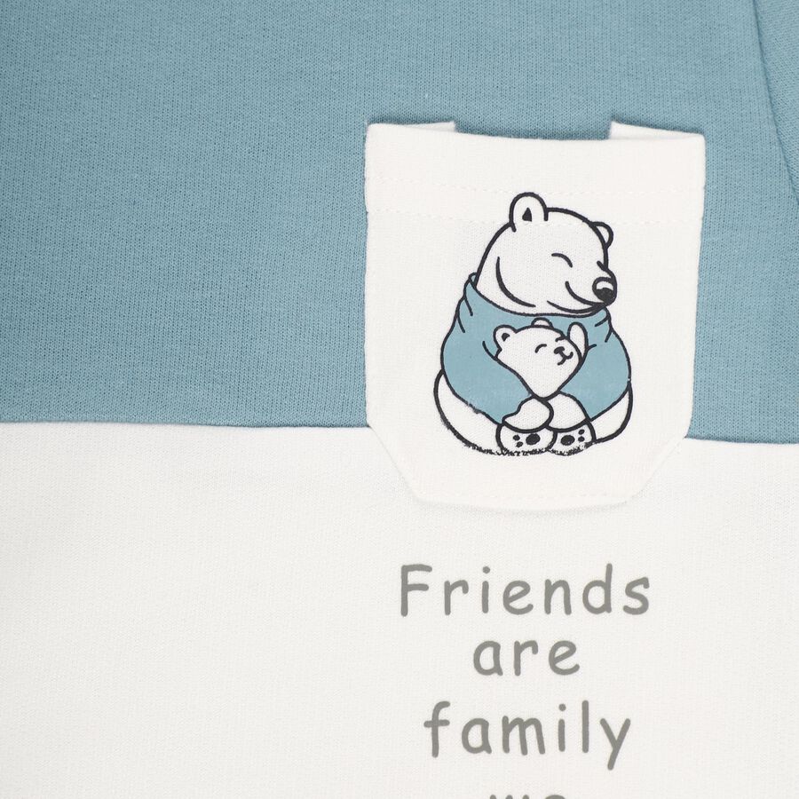 Infants Muted Steel Blue and White Crew Neck Casual Sweatshirt, टील ब्लू, large image number null