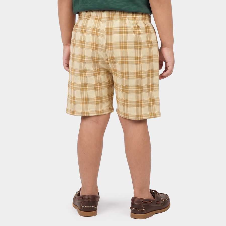 Boys Beige Relaxed Fit Checked Bermuda Shorts, गहरा पीला, large