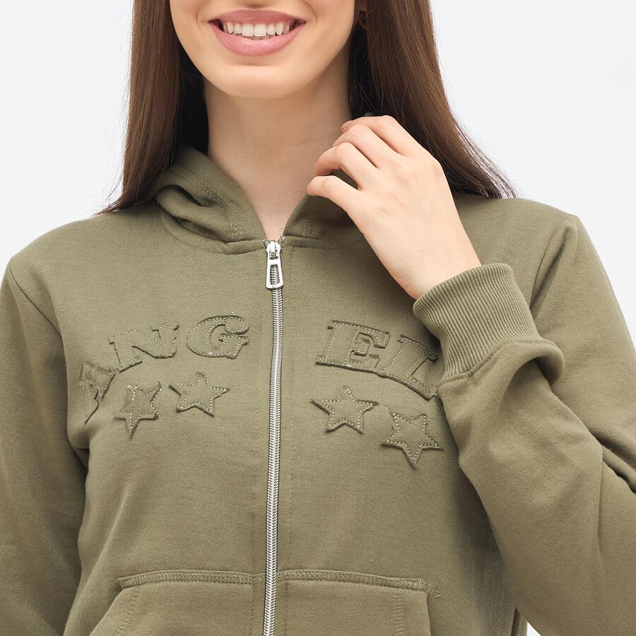 Women's Muted Olive Green Hooded Casual Sweatshirt, ओलिव, large image number null