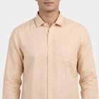 Men's Peach Half Sleeve Spread Collar Casual Shirt, Peach, small