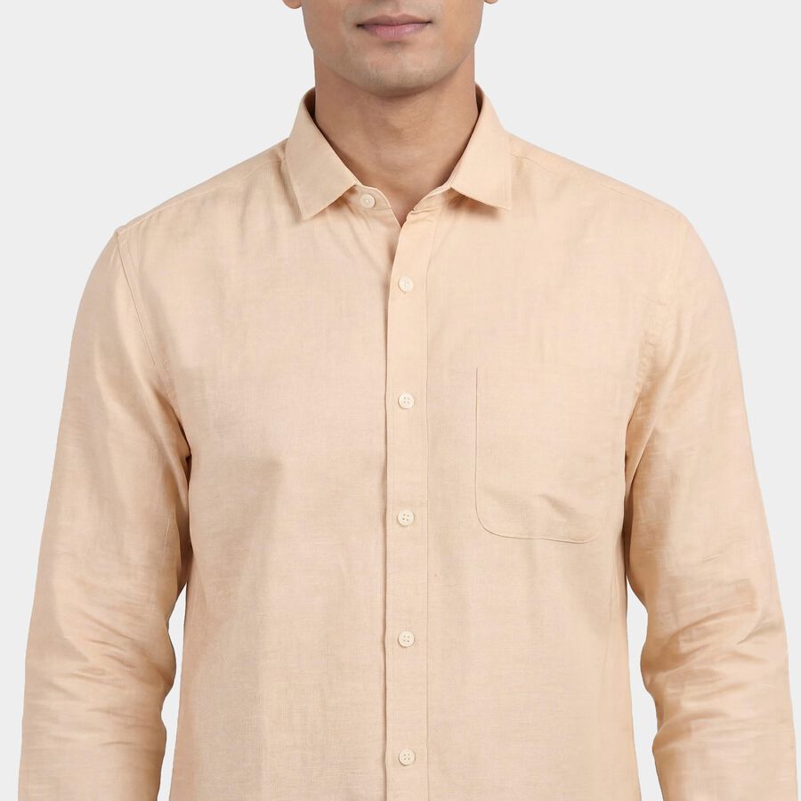 Men's Peach Half Sleeve Spread Collar Casual Shirt, Peach, large