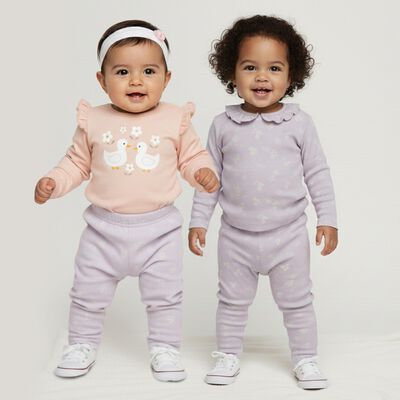 Infants Peach and Lavender Cotton Round Neck Casual Hipster Set