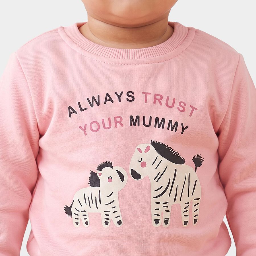 Infants' Pink Round Neck Pullover Sweatshirt, Pink, large