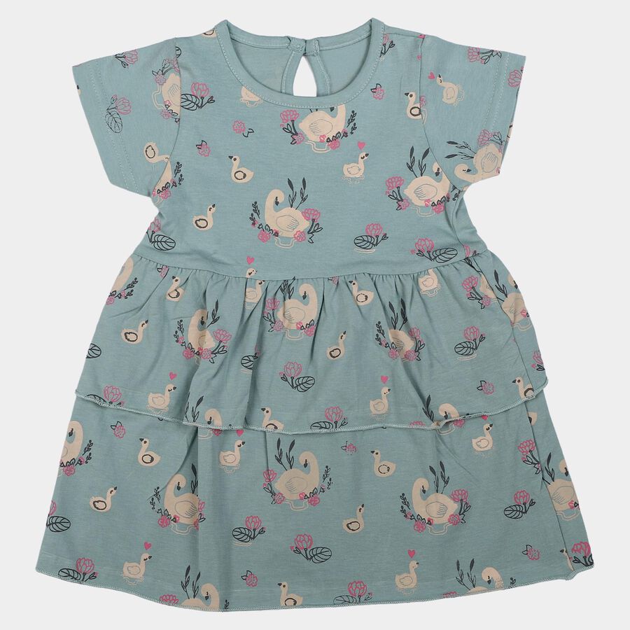 Infants' Mint Green Tiered Graphic Printed Frock, हल्का हरा, large