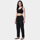 Women's Black Straight-Fit Lace Hem Cotton Palazzos, काला, small