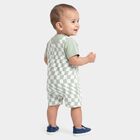 Infants' Mint Green 100% Cotton Round Neck Checked Baba Suit, Light Green, small