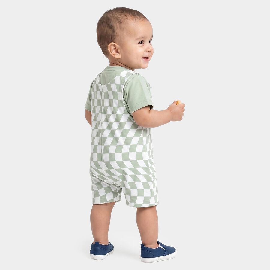 Infants' Mint Green 100% Cotton Round Neck Checked Baba Suit, Light Green, large