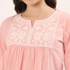 Women's Pink Cotton Round Neck Floral Printed Kurti, Light Pink, small
