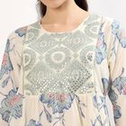 Women's Light Ivory Round Neck Mirror Work Floral Printed Kurta, हल्का नीला, small image number null