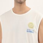 Men's White Round Neck Sleeveless Graphic T-Shirt, White, small