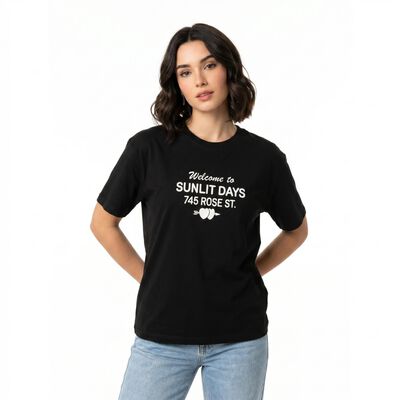 Women's Black Round Neck Regular T-Shirt