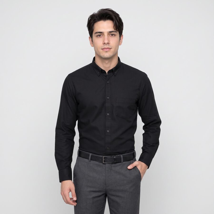 Men's Black Slim Fit Formal Shirt, काला, large
