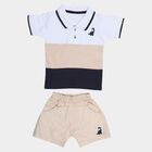 Infants' Beige 100% Cotton Polo Neck Colorblocked Baba Suit, Beige, small