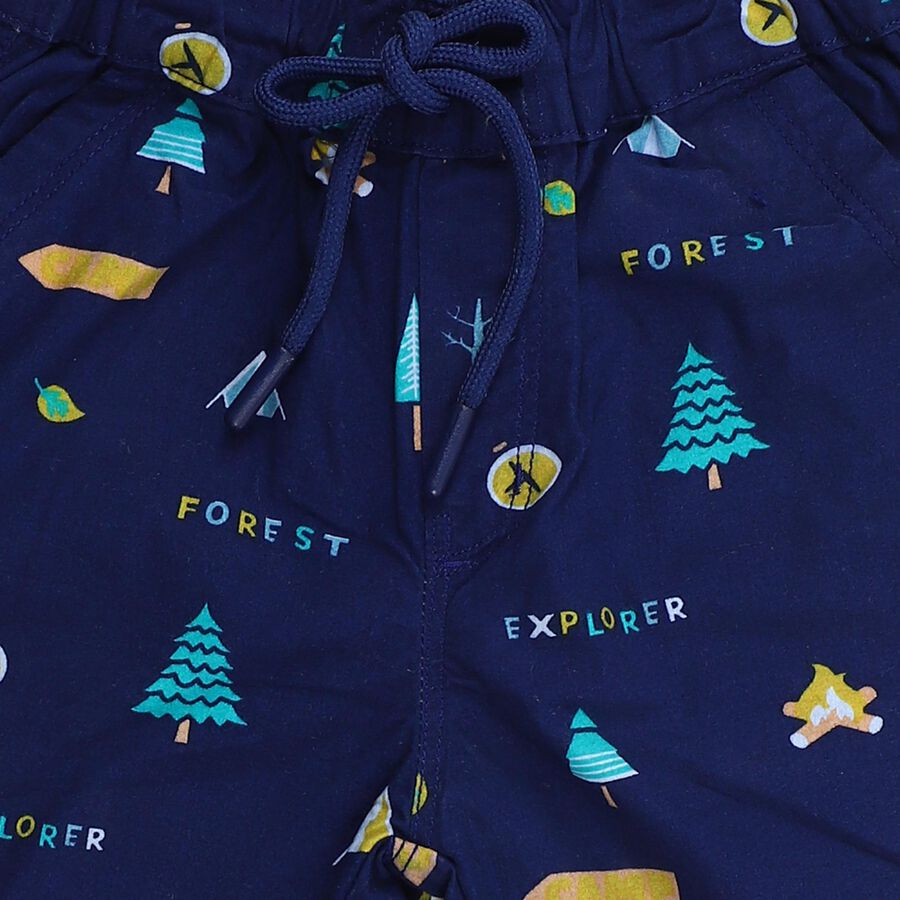 Boys Navy Blue Forest Print Cotton Jamaican Shorts, Navy Blue, large image number null