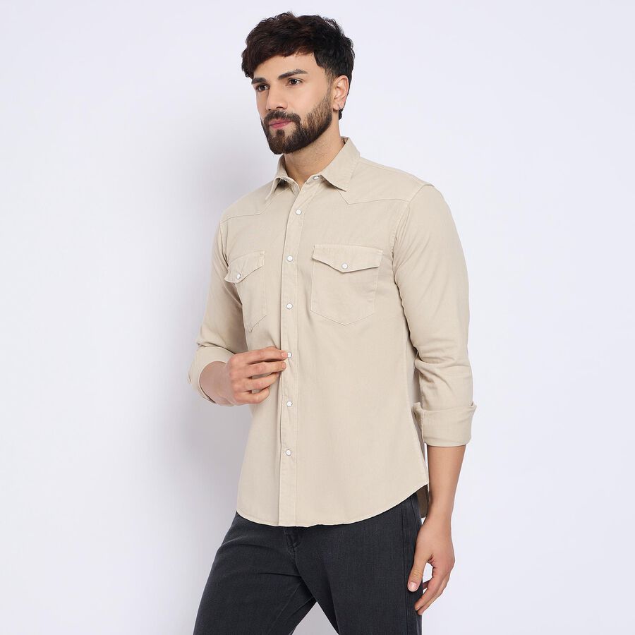 Men's 100% Cotton Casual Shirt , Beige, large image number null