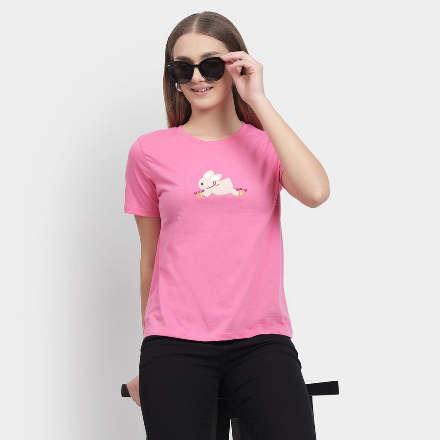 Ladies' Round Neck T-Shirt , Fuchsia, large image number null