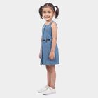 Girls' Blue A-Line Button Front Belted Frock, मध्यम नीला, small