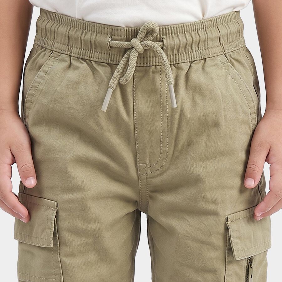 Boys Olive Green Regular Fit Cargo Trousers, Olive, large