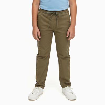 Boys Olive Green Regular Fit Drawstring Trousers