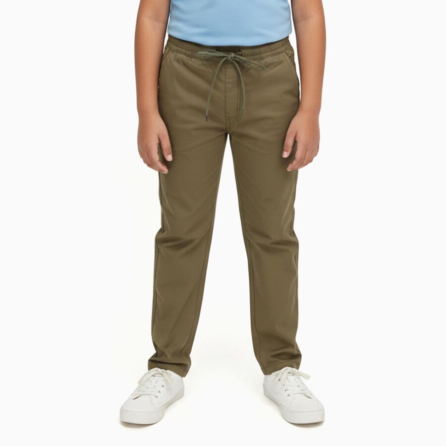 Boys Olive Green Regular Fit Drawstring Trousers, Olive, large image number null