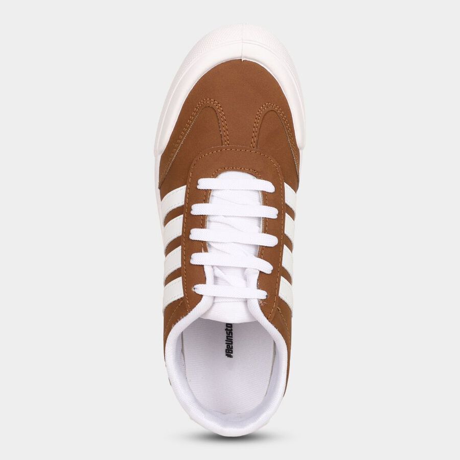 Men's Tan Lace-Up Sneakers, टैन, large