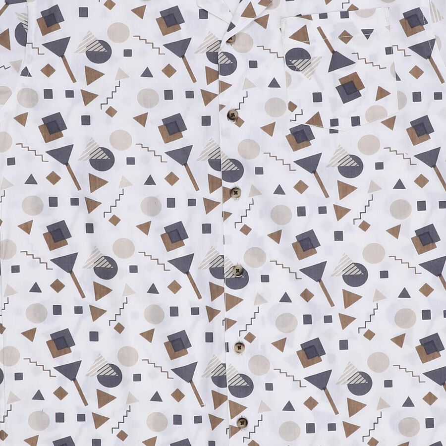 Boys Rich Eggshell White Cotton Half Sleeve Cuban Collar Casual Shirt, White, large image number null