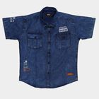 Boys' Navy Blue Classic Collar Casual Shirt, Mid Blue, small