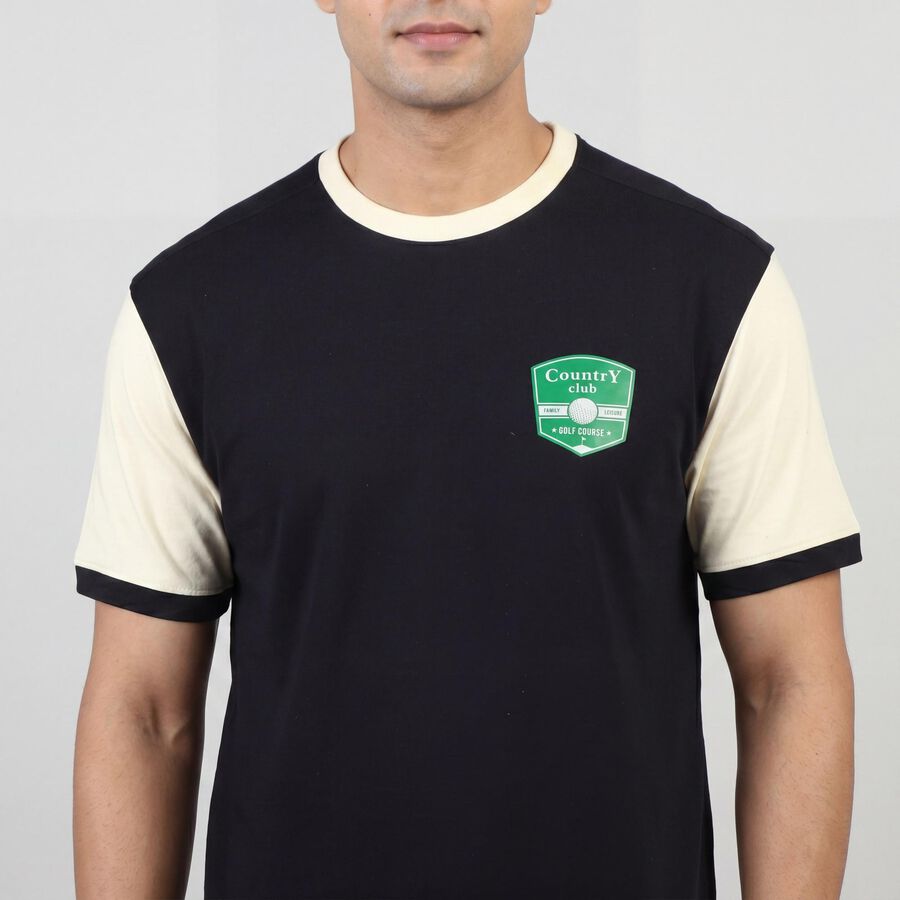 Men's Navy Blue Round Neck Casual T-Shirt, Navy Blue, large