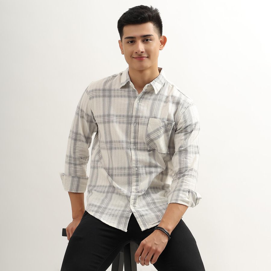 Men's Rich White Cotton Regular Collar Casual Shirt, ऑफ व्हाइट, large image number null