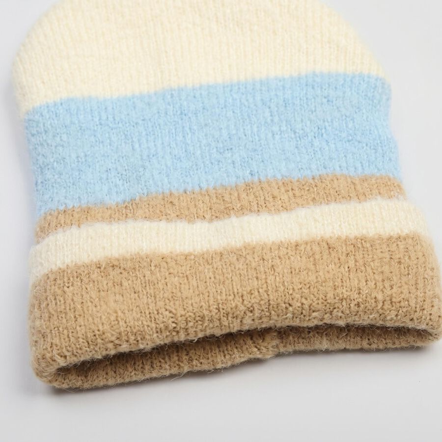 Women's Light Blue Striped Beanie Cap, हल्का नीला, large