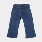 Girls' Navy Blue Straight Fit Belted Jeans, Dark Blue, small
