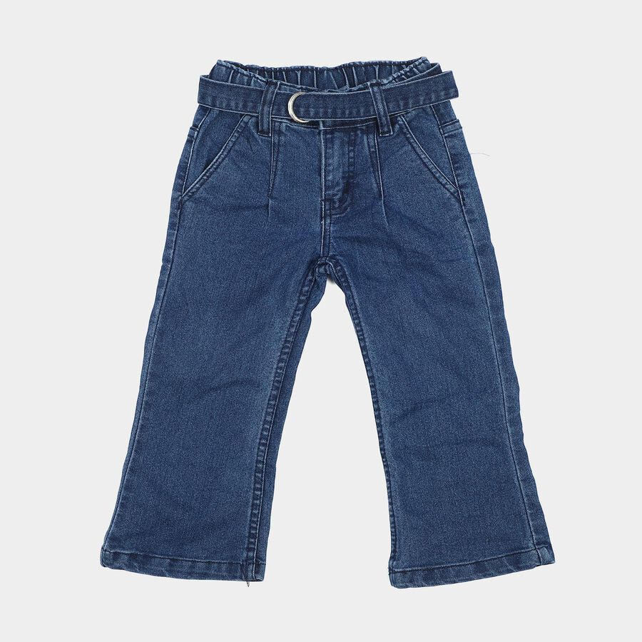 Girls' Navy Blue Straight Fit Belted Jeans, Dark Blue, large