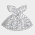 Girls' Soft Silver Floral Embroidered Party Wear Frock, Light Blue, small image number null