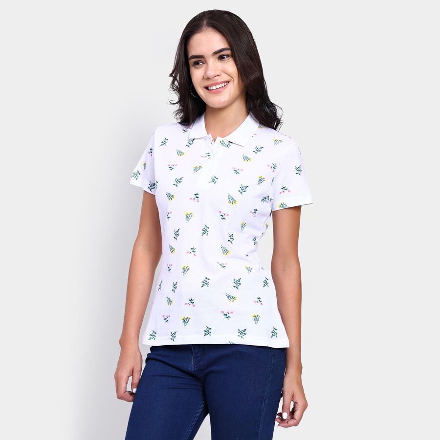 Ladies' 100% Cotton Polo T-Shirt , White, large image number null