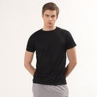 Men's Black Crew Neck Athleisure Drifit T-Shirt, काला, small