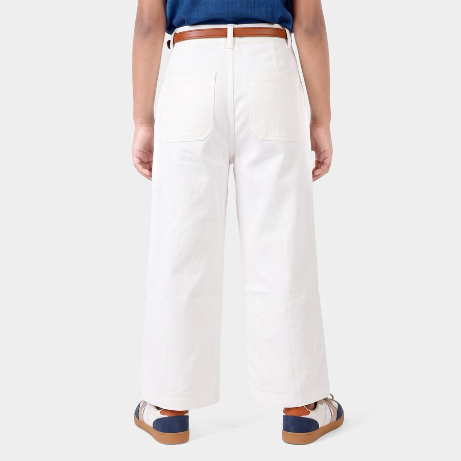 Girls' Off White Wide Leg Button Fly Jeans, Off White, large