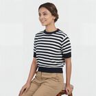 Women's Navy Blue Cotton Mock Neck Classic Top, नेवी ब्लू, small