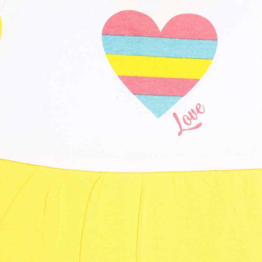 Infants Cotton Round Neck Frock, Yellow, large image number null