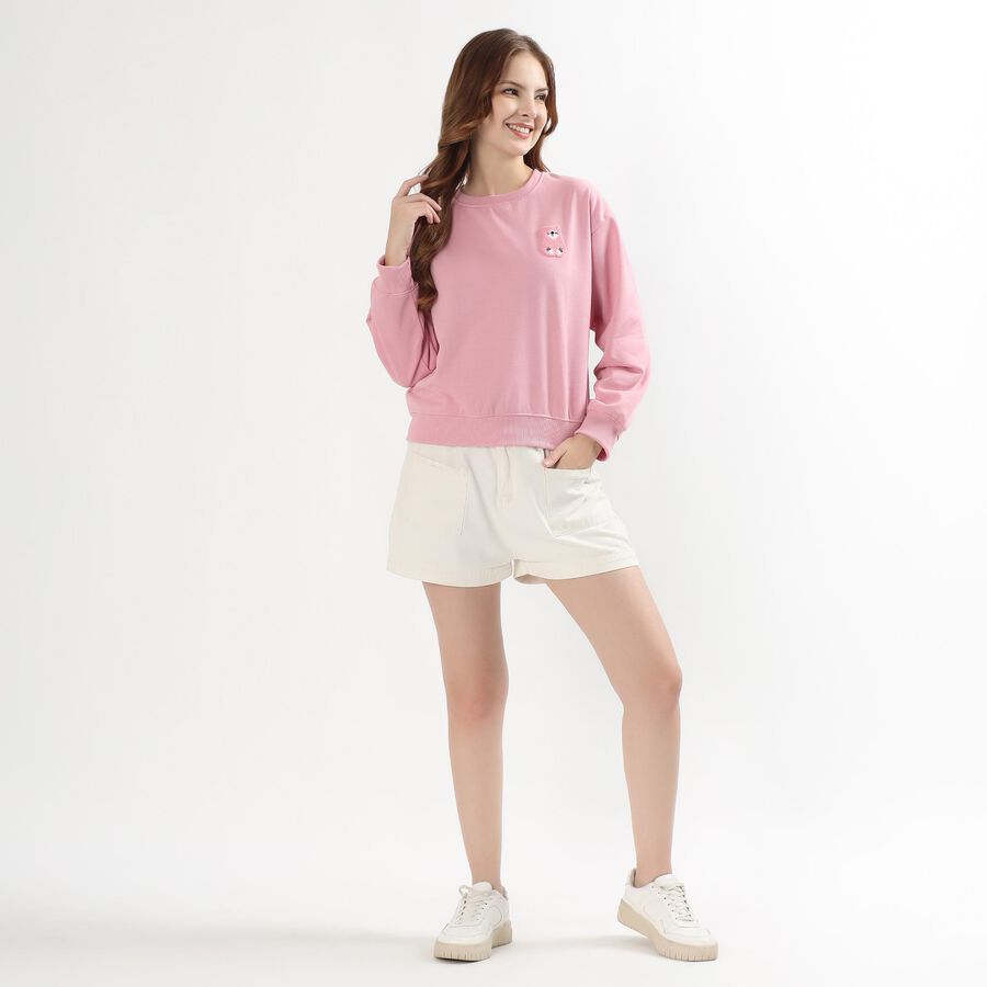 Women's Soft Pink Crew Neck Casual Sweatshirt, Pink, large image number null